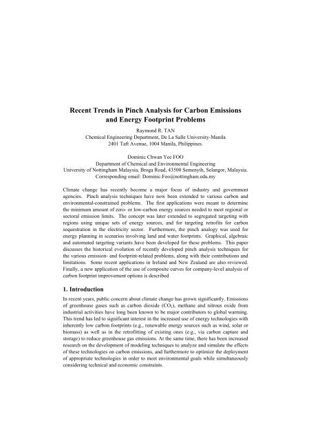 Recent Trends in Pinch Analysis for Carbon Emissions and ... - Aidic