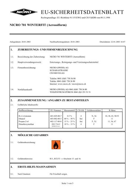 EU-SICHERHEITSDATENBLATT - Nicro