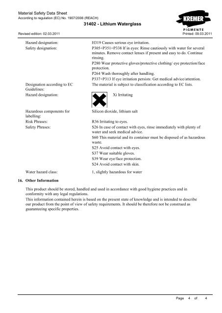 Material Safety Data Sheet - Kremer Pigmente