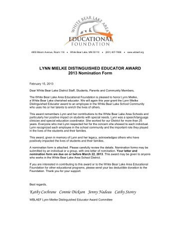 Lynn Mielke Nomination Form - White Bear Lake Area Schools