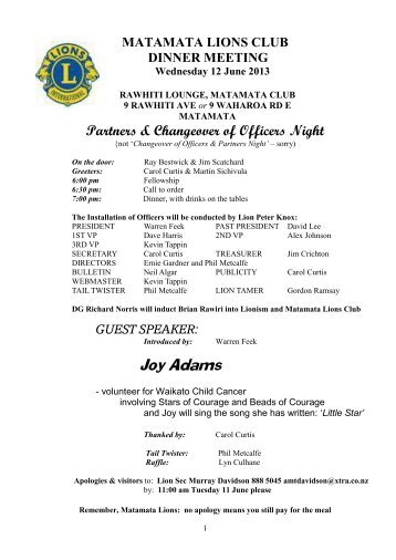 June 2013 Bulletin - Lions Clubs New Zealand