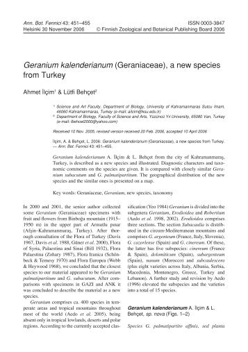 Geranium kalenderianum (Geraniaceae), a new species from Turkey