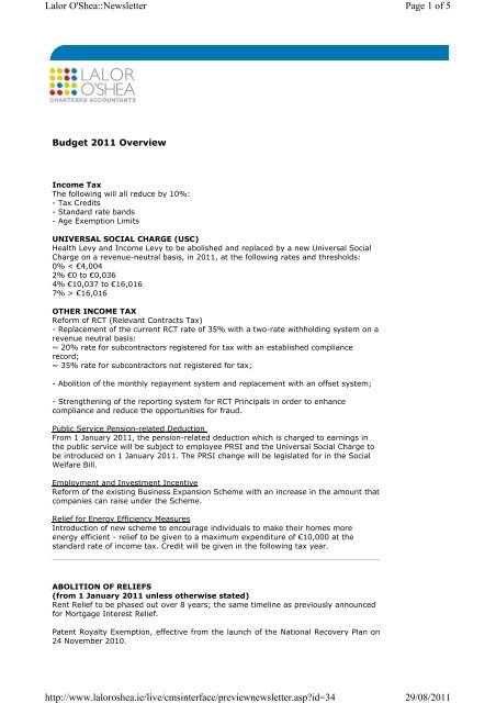 Page 1 of 5 Lalor O'Shea::Newsletter 29/08/2011 http://www ...