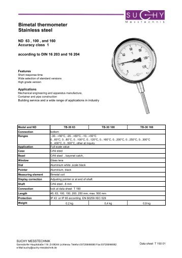 Bimetal thermometer Stainless steel - Suchy Messtechnik