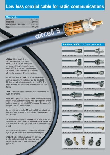 Low loss coaxial cable for radio communications