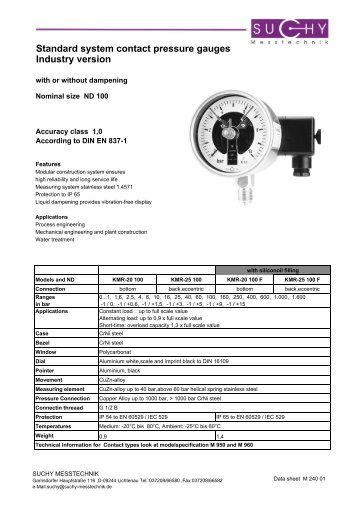 Standard system contact pressure gauges Industry version