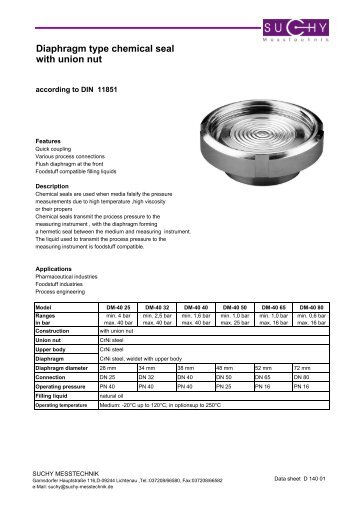 Diaphragm type chemical seal with union nut - Suchy Messtechnik
