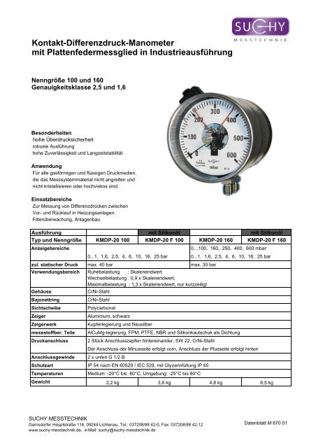 Kontakt-Differenzdruck-Manometer mit Plattenfedermessglied in ...