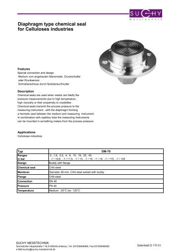 Diaphragm type chemical seal for Celluloses industries