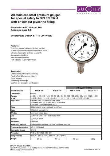 stainless steel pressure gauges for special safety to DIN EN 837-1 ...