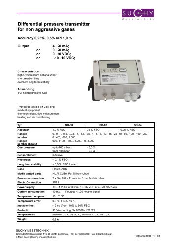 Differential pressure transmitter for non aggressive gases