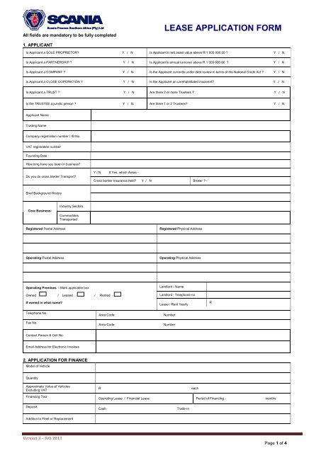 Credit Application Form - Scania