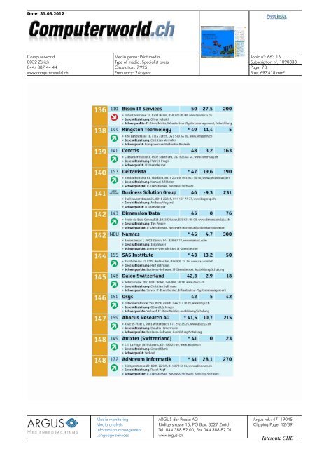 Interoute 55 im Ranking der  ICT-Firmen in - Interoute.ch