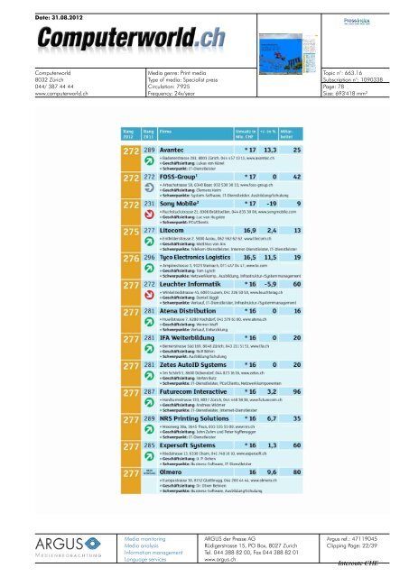 Interoute 55 im Ranking der  ICT-Firmen in - Interoute.ch