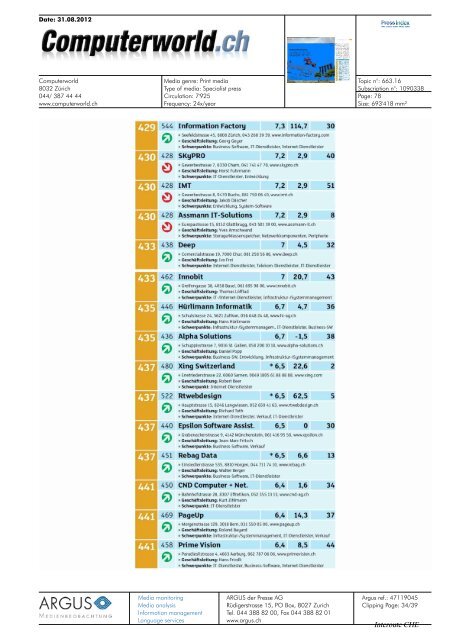 Interoute 55 im Ranking der  ICT-Firmen in - Interoute.ch