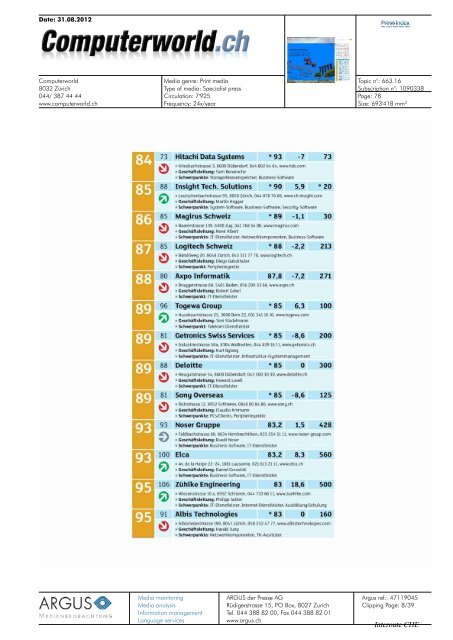 Interoute 55 im Ranking der  ICT-Firmen in - Interoute.ch