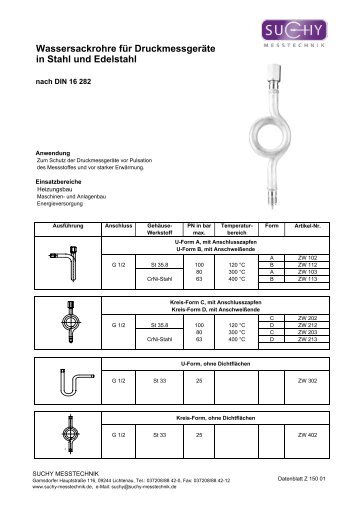 Wassersackrohre für Druckmessgeräte in Stahl und Edelstahl