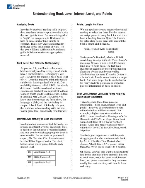 Book Levels Measure Text Difficulty