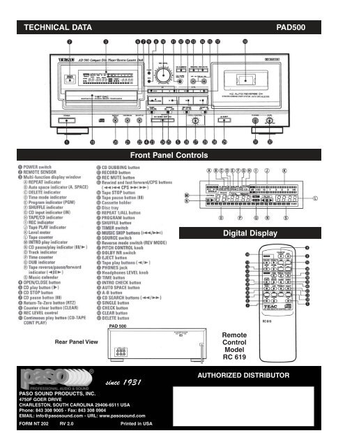 PP AA DD 55 00 00 PP AA DD 55 00 00 - Paso Sound Products