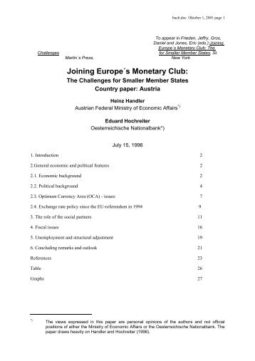 Joining Europe´s Monetary Club - Joint Vienna Institute