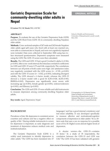 Geriatric Depression Scale for community-dwelling older adults in ...