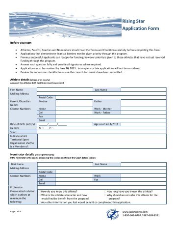 Rising Star Application Form