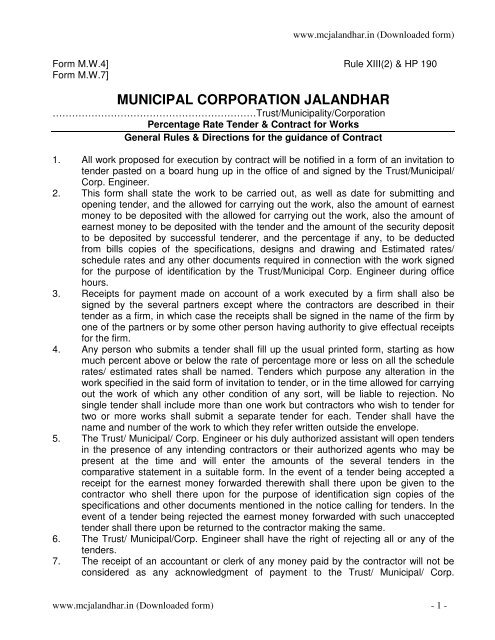 MW4/MW7 Tender Form - Municipal Corporation Jalandhar