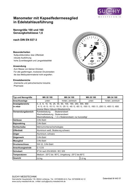 Manometer mit Kapselfedermessglied in Edelstahlausführung