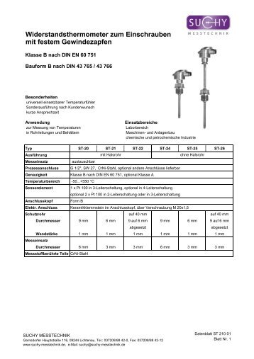 Widerstandsthermometer zum Einschrauben mit festem ...