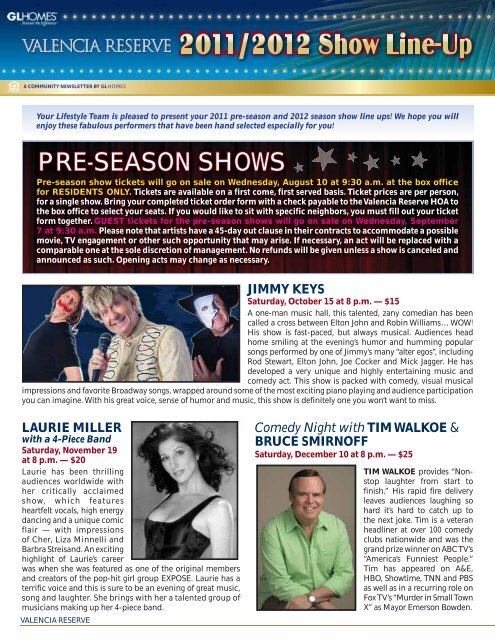 PRE-SEASON SHOWS â 2011 SEASON SHOWS ... - GL Homes