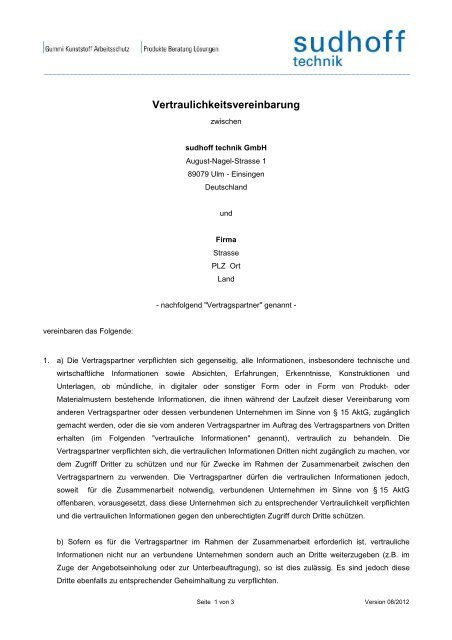 Vertraulichkeitsvereinbarung (ca. 200 KB) - sudhoff technik GmbH