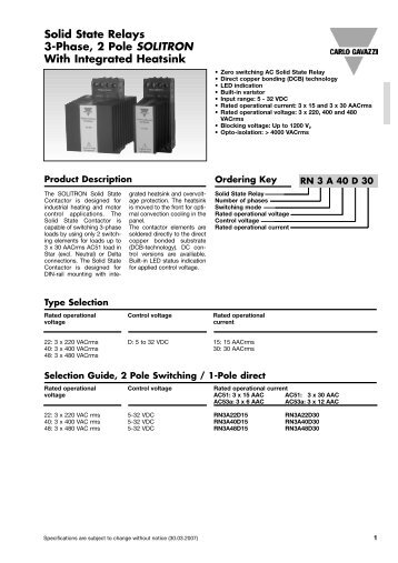 Solid State Relays 3-Phase, 2 Pole SOLITRON With Integrated ...