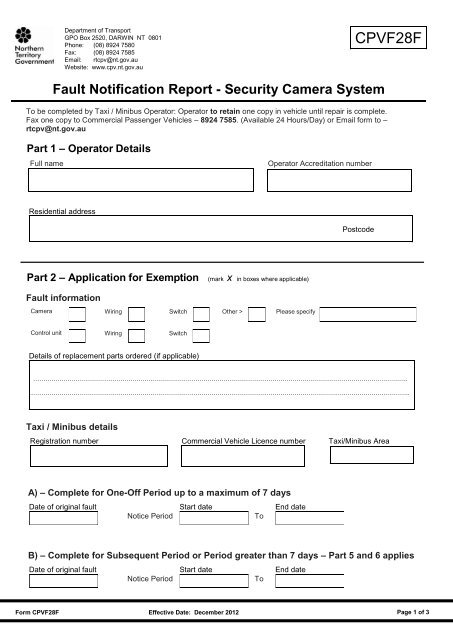 Fault Notification Report â Security Camera System - Department of ...