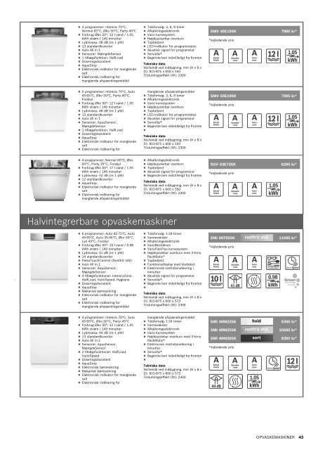 Produktoversigt Bosch Hvidevarer GÃ¦ldende pr. 1. oktober 2009 ...