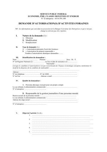 demande d'autorisation(s) d'activites foraines - Guichet d'Entreprises ...