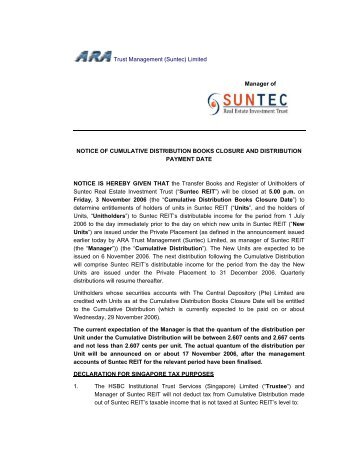 Notice of Cumulative Distribution Books Closure and ... - Suntec REIT