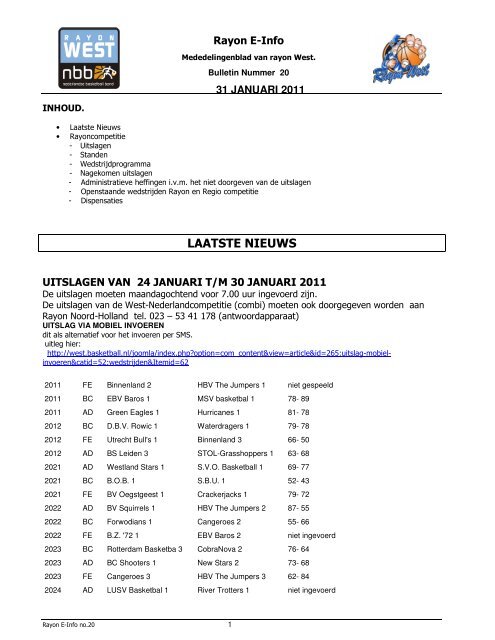 LAATSTE NIEUWS - Rayon West - NBB