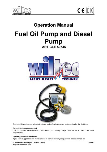 Operation Manual Fuel Oil Pump and Diesel Pump  - WilTec