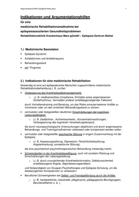 Argumentationshilfen Epilepsie-Reha Bethel (PDF) - Krankenhaus ...