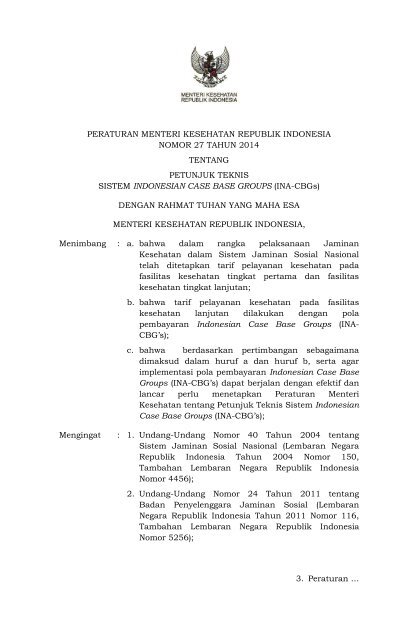 Pmk No 27 Ttg Juknis Sistem Ina Cbgs Pmk No 27 Ttg Juknis Sistem Ina Cbgs