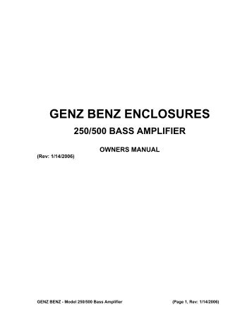 GBE 250C & GBE 500H DTR Amplification - Genz Benz