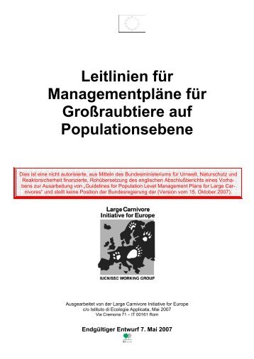 Leitlinien für Managementpläne für Großraubtiere auf - Kora.ch