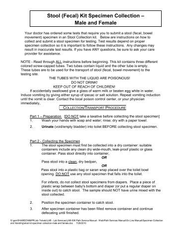 STOOL SPECIMEN COLLECTION Ova and Parasites or Giardia 