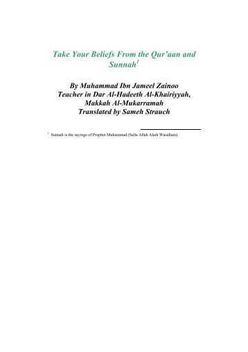 Take your Belief from the Quran and Sunnah - PDF - Islam Center