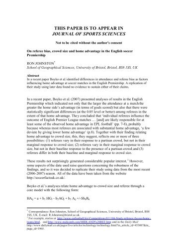 this paper is to appear in journal of sports sciences - School of ...