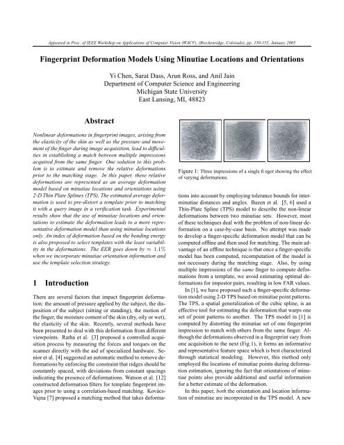 Fingerprint Deformation Models Using Minutiae Locations and ...
