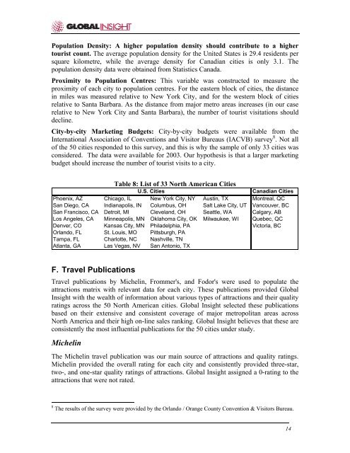 Factors Influencing Visitor's Choices of Urban Destinations in North ...