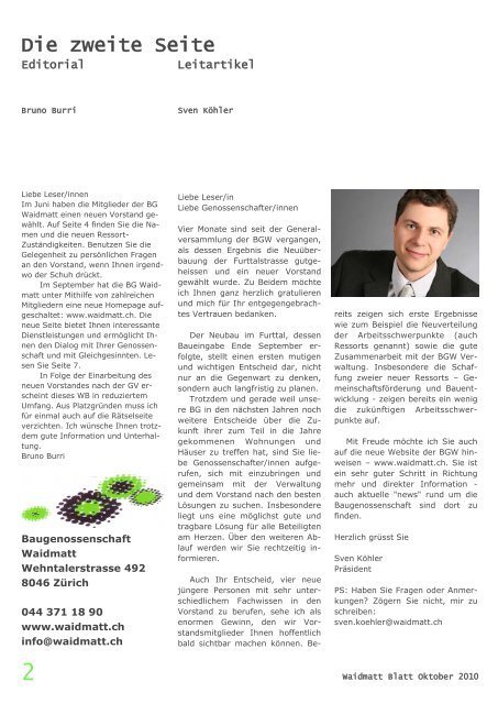 Waidmattblatt Nr. 41 (Okt. 2010) - Baugenossenschaft Waidmatt