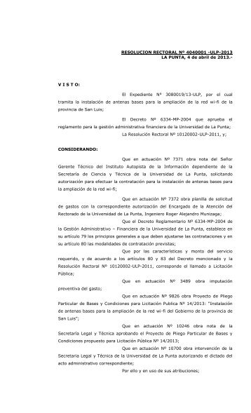 RESOLUCION RECTORAL NÂº 4040001 -ULP-2013 LA PUNTA, 4 ...