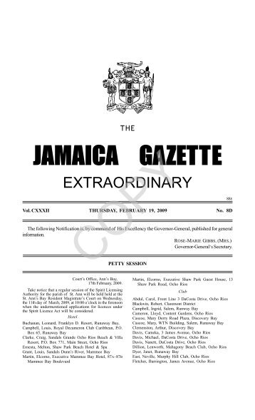 Jamaica Gazette - Government of Jamaica